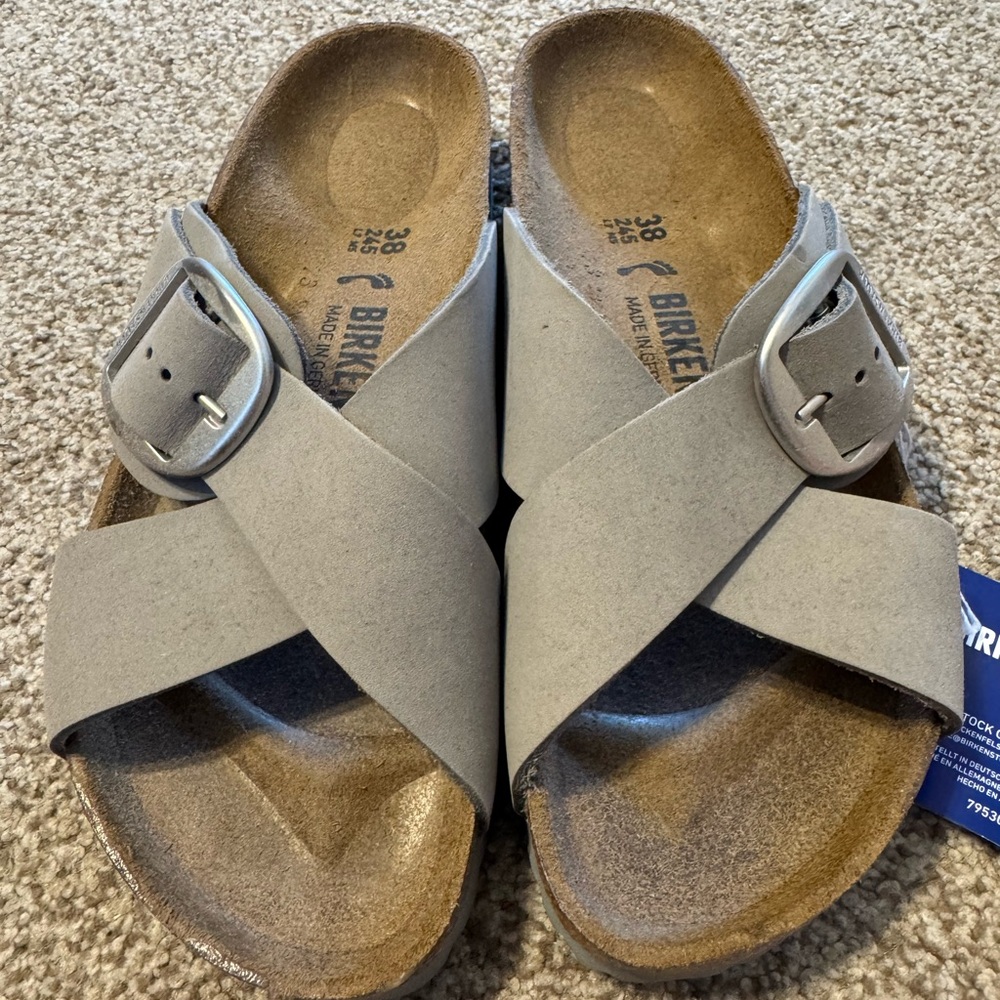 Birkenstock Sienna Dove Gray Big Buckle Sandals, EU 38
